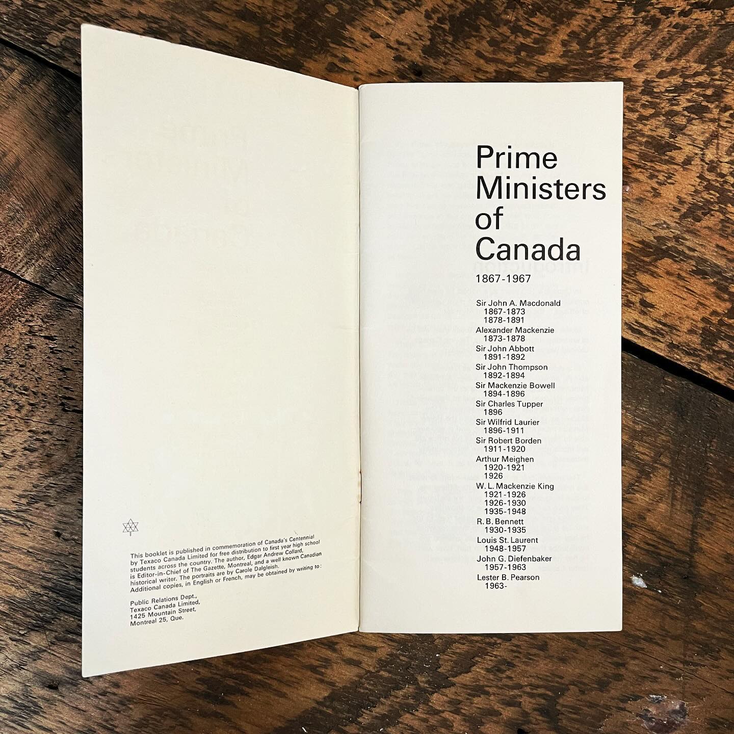 Vintage Prime Ministers of Canada Booklet
