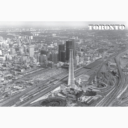 Northeastern view of Toronto with a half-built CN Tower in the forefront 1973