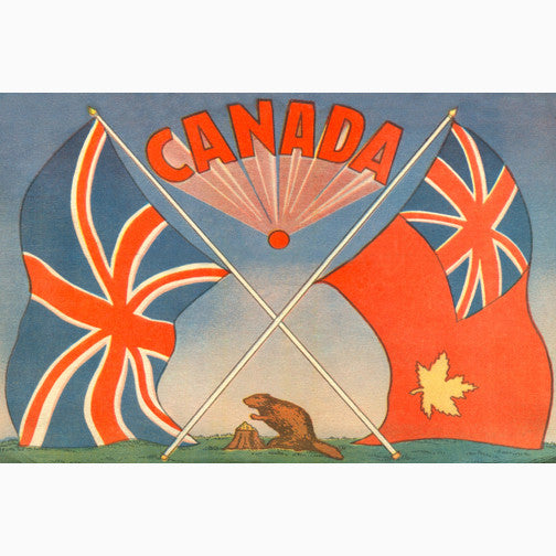 CCT0121 Crossed Canadian Ensign Flag & Union Jack with Beaver Canada Postcard