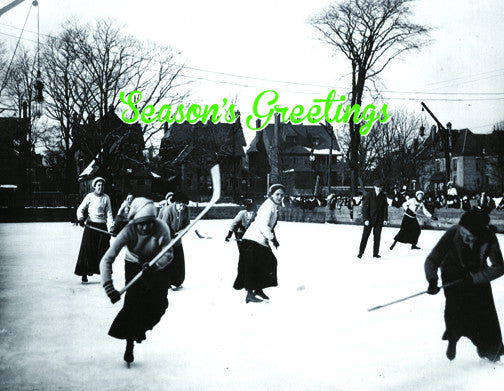 CCTXM0008 U of T Women's Hockey Team in Action c1912 Toronto Christmas Card